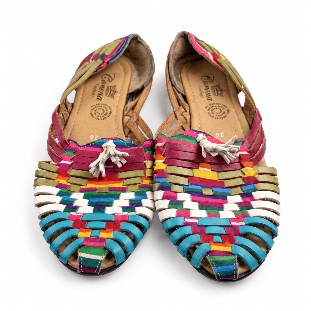 Corona Vintage Y2K Multi Color Woven Leather Huarache Sandals Women's Size 9.5